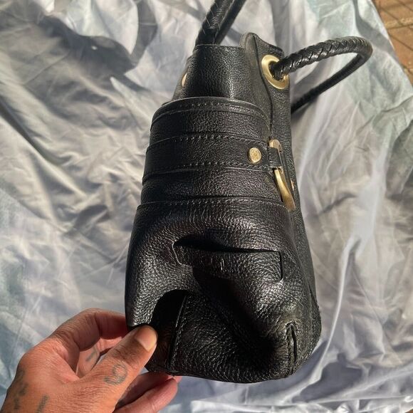 COLE HAAN  Pebble Leather Braided Drawstring Handle Black SHOULDER BAG HOBO - Picture 2 of 10